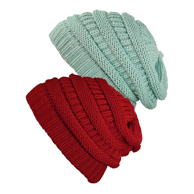 Bonnet Tricoté pour Femmes (2 PACK), Menthe/rouge