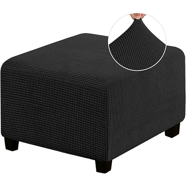 HUGFEGWE Housse Extensible pour Pouf Housses de Pouf Carrées Protège-Meubles Housse Douce avec Bas Élastique, Noir, P CJB91-18773