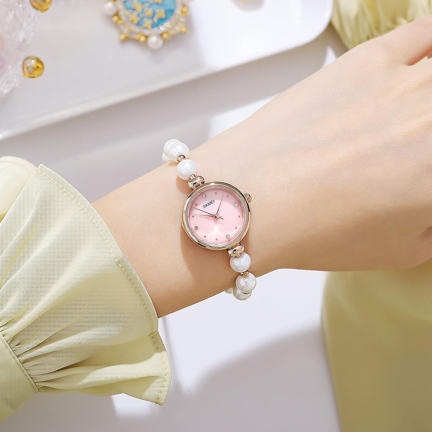 Watches Women Analog Quartz Watch Mosaic with Diamonds Bracelet Dress Watch for Female Waterproof Wristwatch with Rose Gold Bracelet