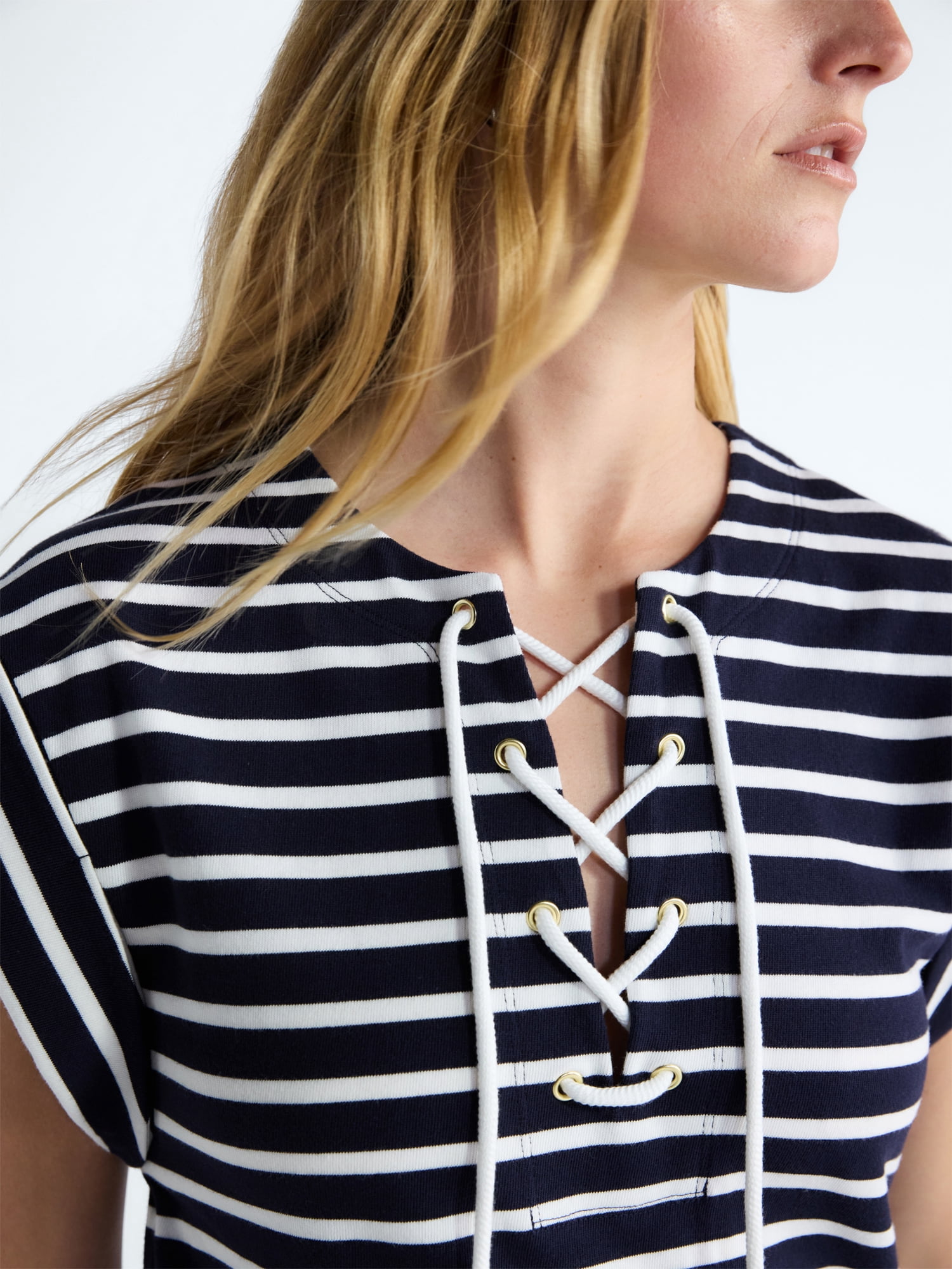 Free Assembly Women's Lace Up Cotton Mini Dress, Sizes XS-XXL