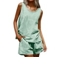 thumbnail image 2 of Xdegoge Summer Sets for Women Linen Sleeveless Outfits Scoop Neck Tank Top and Shorts with Pockets Breathable Loose Comfy Beach Vacation Lounge Set, 2 of 7