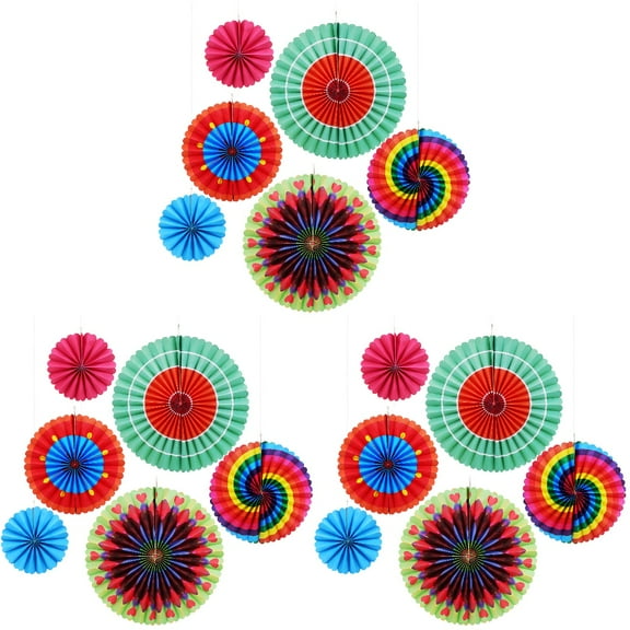 FRCOLOR 18 pcs Hanging Paper Fans Folding Fans Colorful Paper Decorations for Fiesta Party Wedding