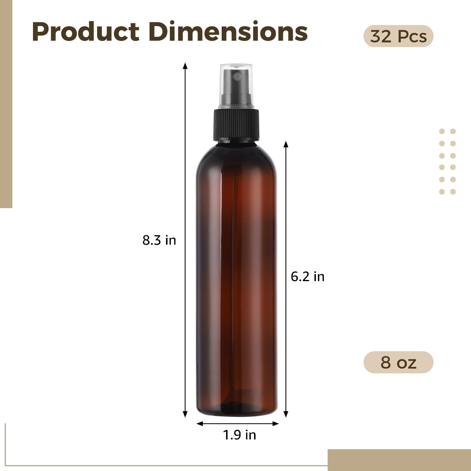 32PCS Spray Bottles, Amber Fine Mist Cleaning Bottles, Empty Refillable Atomizer Containers, Portable Leak-proof Travel Dispenser Bottles for Essential Oils, Perfume, Cleaning Products