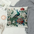thumbnail image 2 of JEUXUS Short Plush Pillow Case Nature Lover's Bird Illustration, Colorful Green, White, and Pink Botanical White, 2 of 5