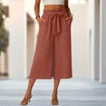 thumbnail image 3 of DISKEBUISS Capri Pants for Women High Waisted Wide Leg Pant Adjustable Drawstring with Pockets Casual Home & Everyday, 3 of 6