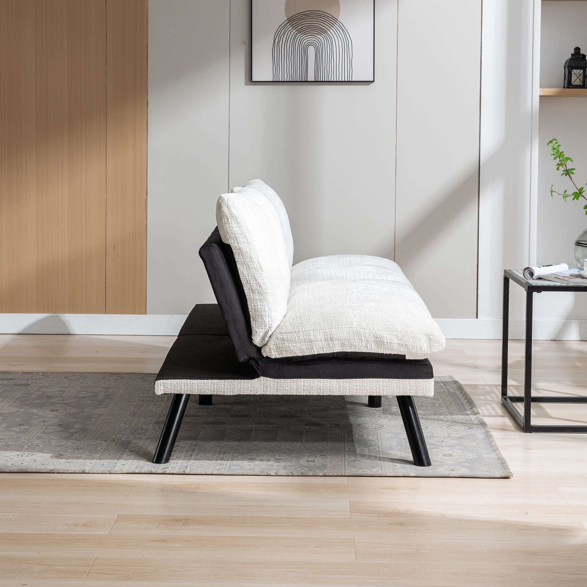 YYAo Convertible Futon Sleeper Sofa, Breathable Adjustable Lounge Couch with Metal Legs for Compact Living Space, Apartment, Dorm, Creamy White YYAo Convertible Futon Sleeper Sofa, Breathable Adjustable Lounge Couch with Metal Legs for Compact Living Space, Apartment, Dorm, Creamy White