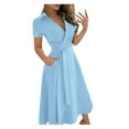 thumbnail image 1 of Cathalem Robes Boho Décontractées d'Été pour Femmes, Ligne A, Manches Courtes, Col Rond, Coupe Ample Évasée, Robes de Plage Décontractées, Bleu Ciel P, 1 of 4