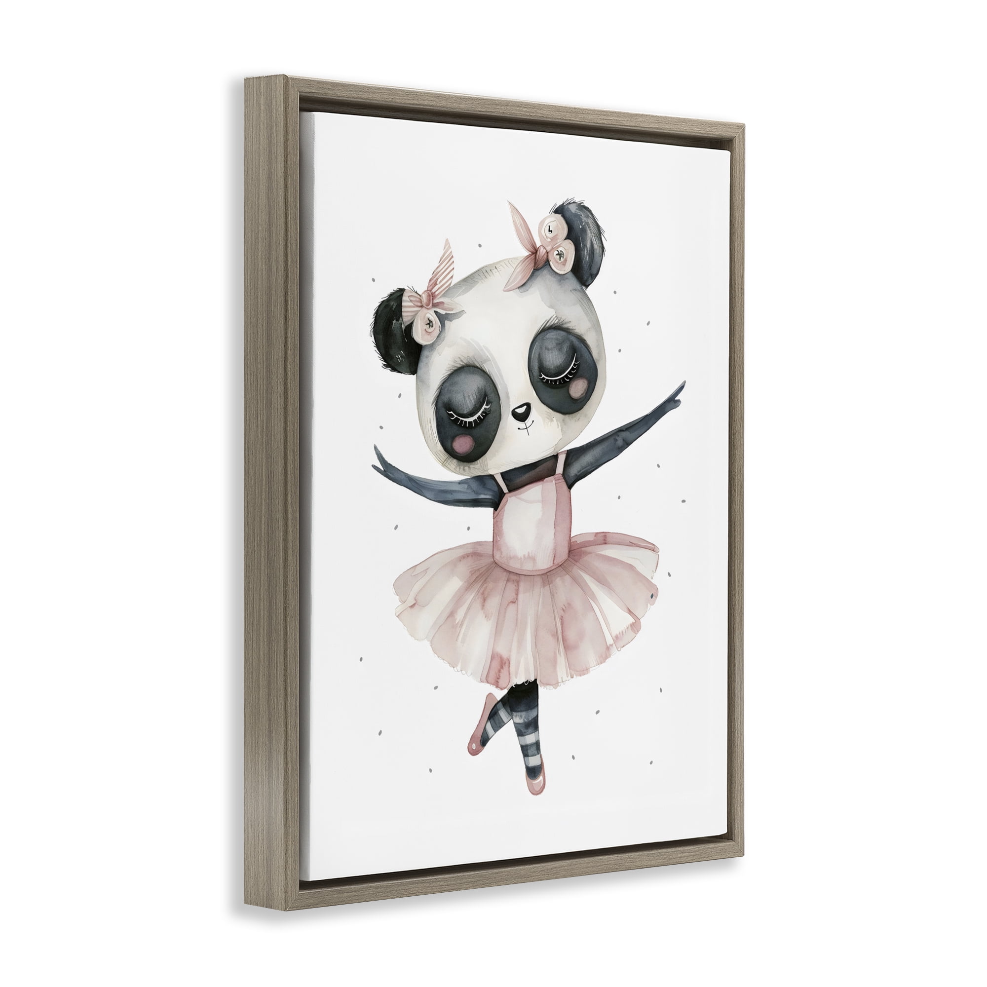 Stupell Industries Ballerina Panda in Pink Tutu Brown Framed Floater Canvas Wall Art, design by LSR Design Studio