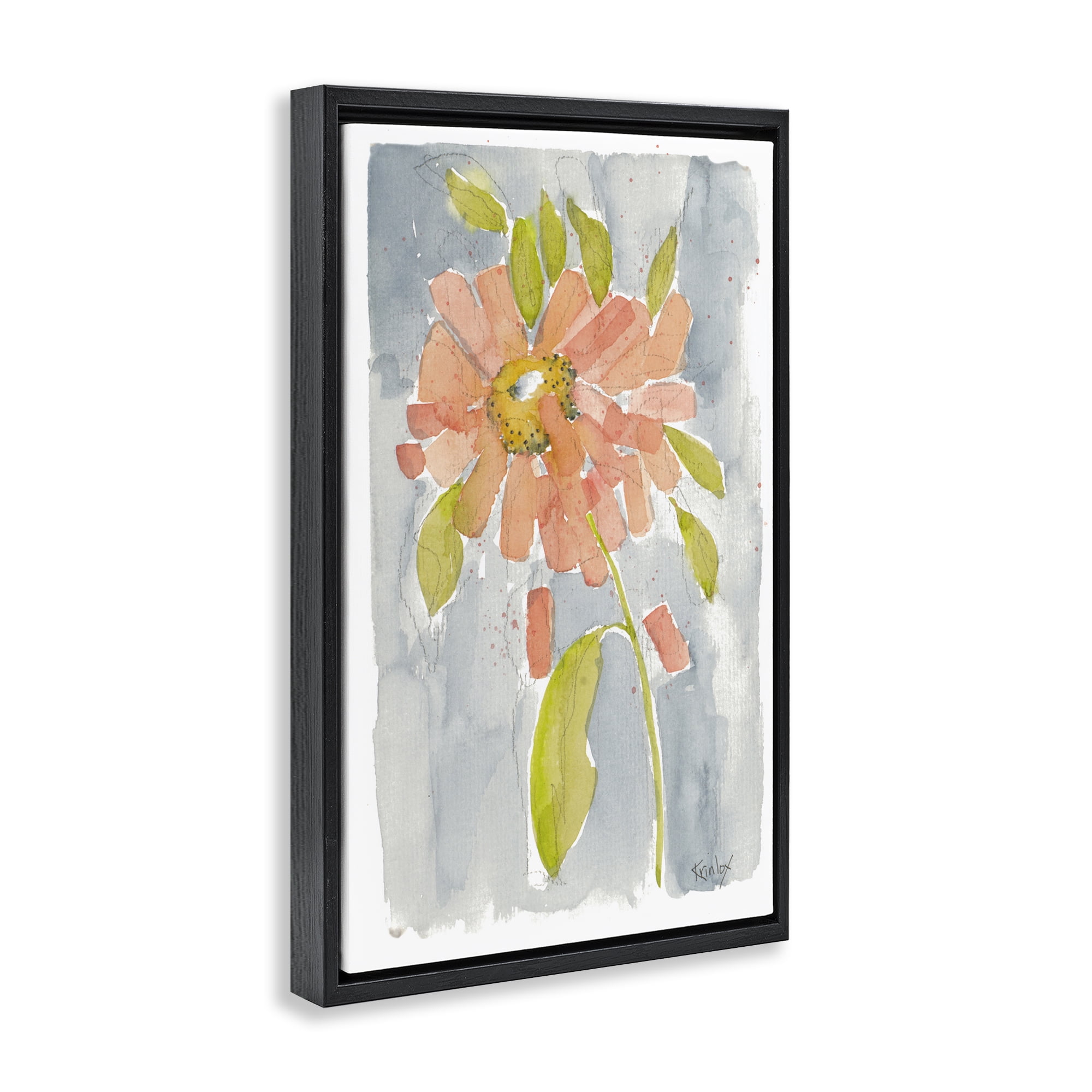 Stupell Industries Abstract Peach Dahlia Botanical & Floral Painting Black Floater Framed Art Print Wall Art, 17 x 25