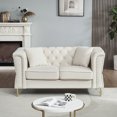 thumbnail image 3 of 60.2" Classic Chesterfield Sofa with Rolled Arms, 2 Seater Sofa Tufted Couch with Metal Foot and Nailhead, Ergonomic Velvet Low Back Sofa with 2 Pillows for Living Room and Apartment, Beige, 3 of 9