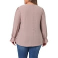 thumbnail image 3 of Agnes Orinda Plus Size Tops for Women V Neck Ruffle Long Sleeve Eyelet  Lace Crochet Casual Hollow Blouses Tees 1X Pink, 3 of 6