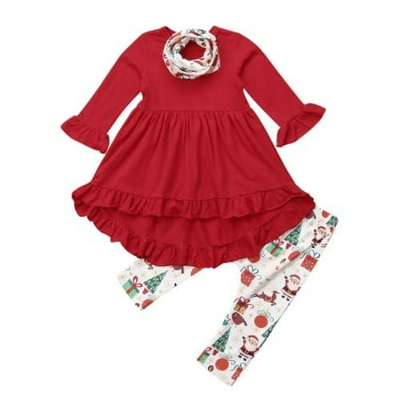 Emmababy - Toddler Kids Baby Girls Christmas Clothes Long Sleeve Emmababy - Toddler Kids Baby Girls Christmas Clothes Long Sleeve Ruffle Tops Dress+Leggings Pants scarf Outfits Set - Walmart.com - Emmababy - Toddler Kids Baby Girls Christmas Clothes Long Sleeve