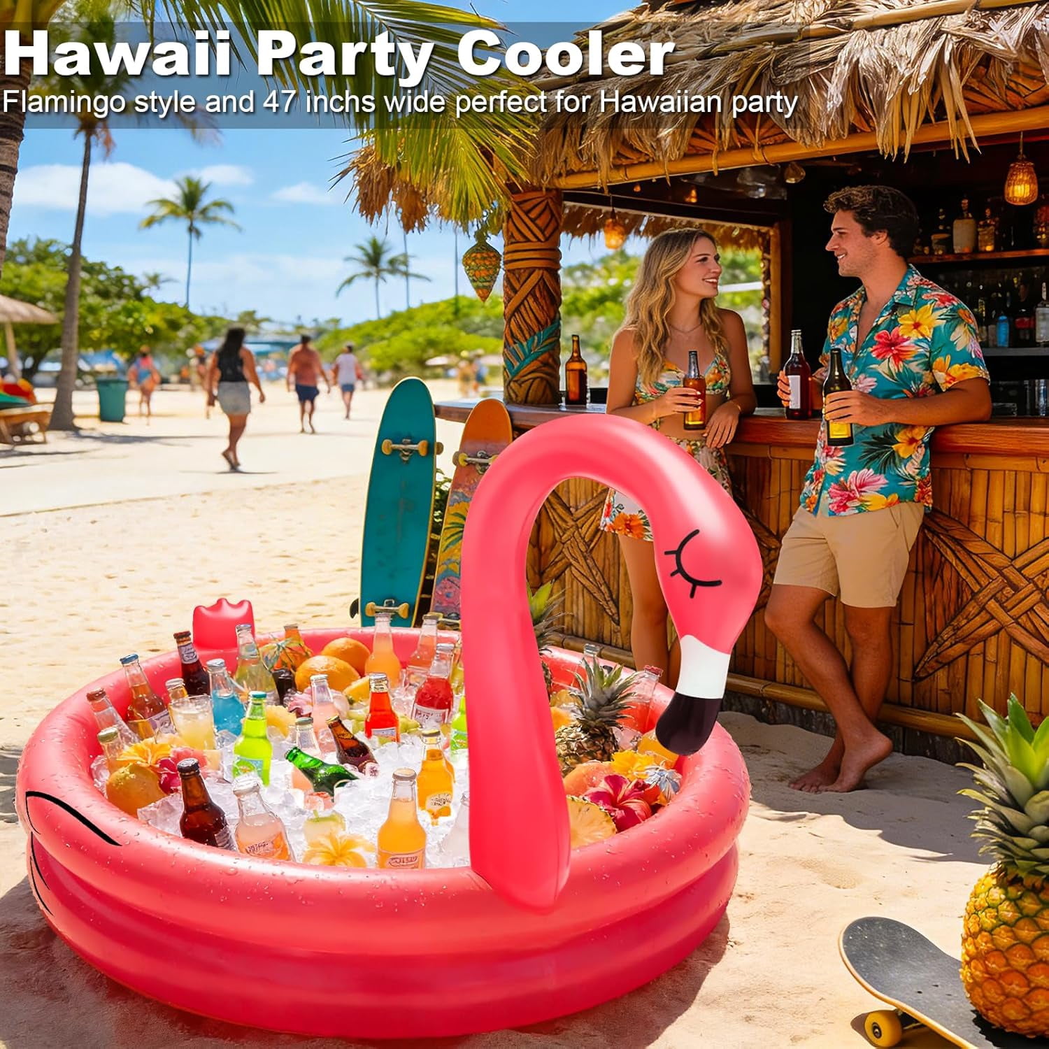 DEA Inflatable Flamingo Cooler 130+Cans Large Capacity, Bottom Quick-Drain,Luau Party Decor,Flamingo Pool Party Decorations, Beach Hawaiian Birthday Party Supplies Tropical Themed Summer Drink Cooler
