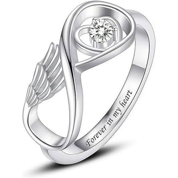 Angel Wing Cremation Ring for Women - Birthstone Infinity Wing Urn Rings Memorial Jewelry Human Pet Ash Holder Memorial Urn Ring