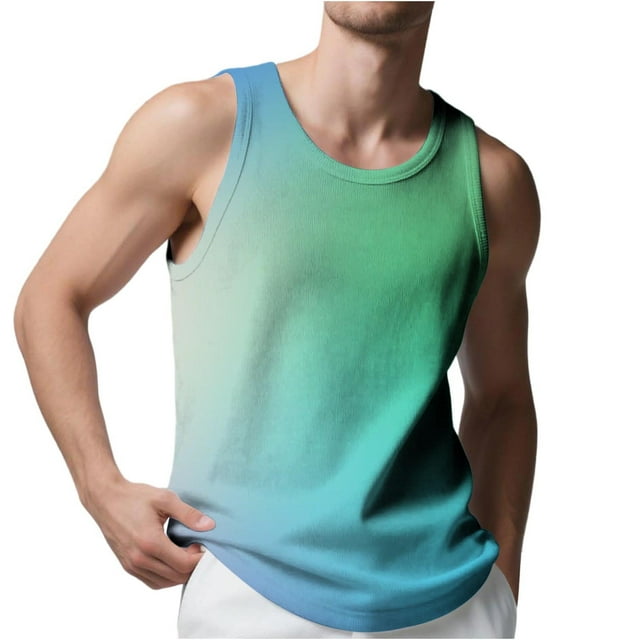 aidice Plus Size Tank Tops for Men Round Neck Sleeveless Loose Comfy Casual Gradient Color Summer Tops