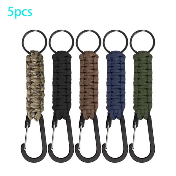 5 Pcs Paracord Keychain with Carabiner, Heavy Duty Braided Lanyard Clip for Keys, Outdoor Camping Hiking for Men Women