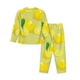 thumbnail image 2 of Kll Bright Lemons Print Women'S Long Sleeve Pajamas With Pants Sleepwear Loungewear 2 Set-Large, 2 of 9