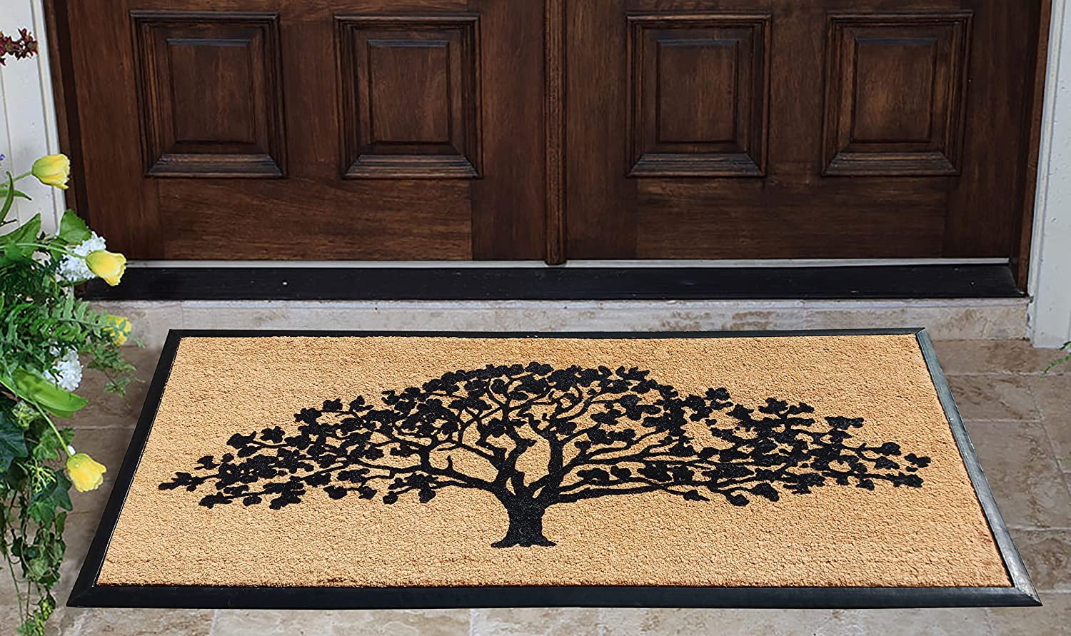 A1HC 30"x60" Natural Coir & Rubber Door Mat, Heavy Duty Thick Durable Anti-Shed Fade-Resistant Welcome Mat for Front Porch, Oak Tree Black