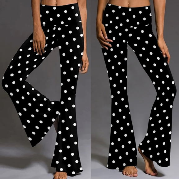 KDFJPTH Women's Polka Dot Print Flare Pants High Waist Black and White Bell Bottom Trousers Black XXL