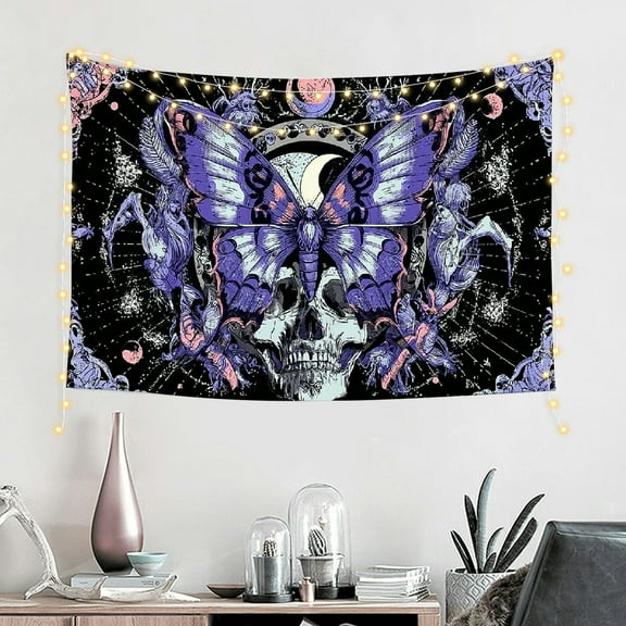 RKSupls Purple Skull and Butterfly Tapestry, Home Tapestry Suitable for Hanging for Decorative Wall Hanging, Decorative Bedroom, Living Room Decoration - 60*40in