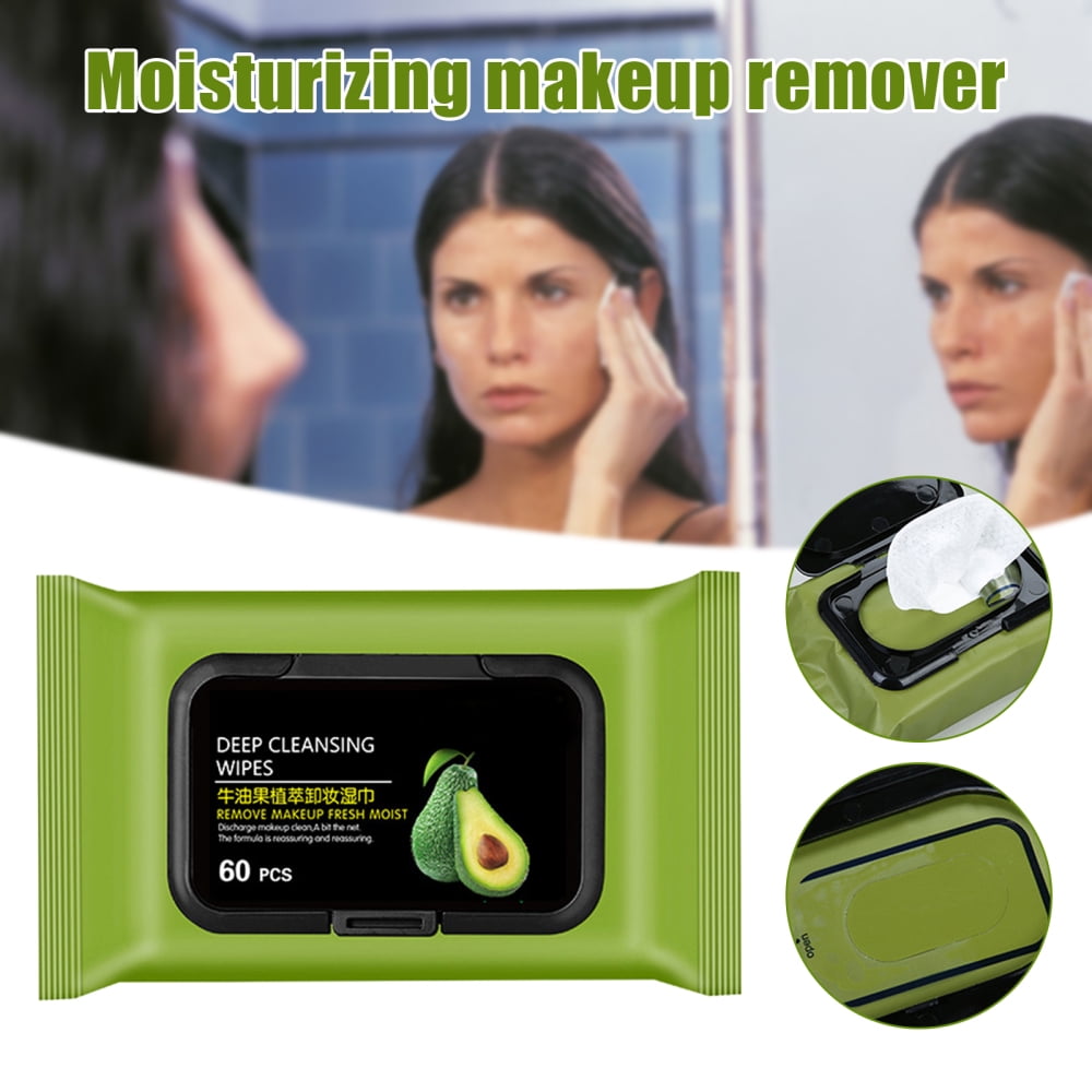 60Count/Pack Avocado Makeup Remover Wipes Pure Cotton Gentle Deep