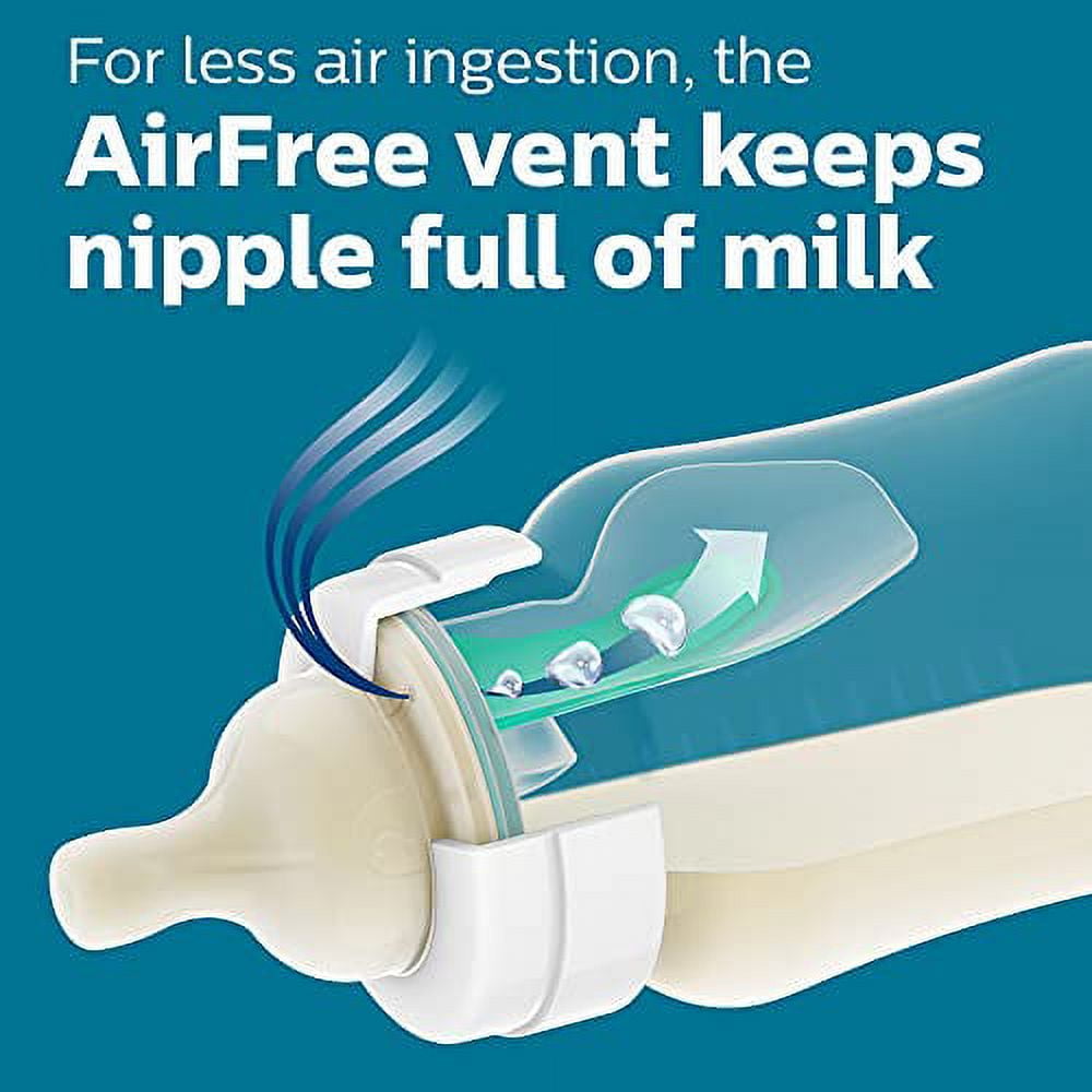 Philips Avent Anti-Colic Baby Bottle with AirFree Vent, 9oz, with Flow 2 Nipples, 1m+, 4pk, Clear, SCY703/04