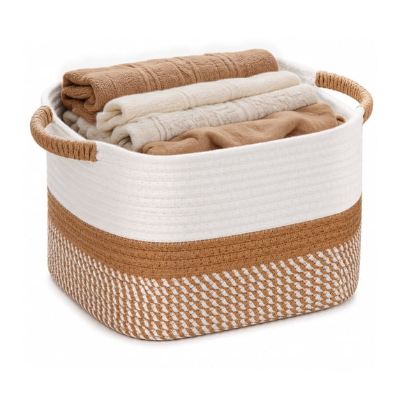 Domaci Cotton Rope Basket, 13"x10"x9" Rectangle Woven Storage Bins with Handles for Bathroom, Nursery & Laundry