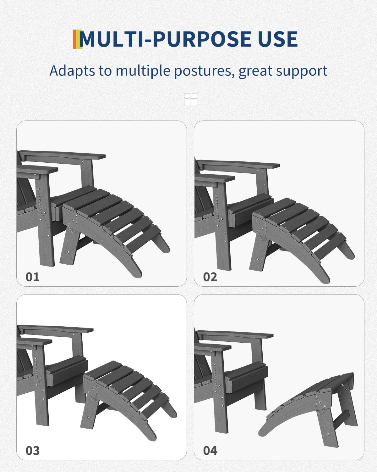 Soonbuy Folding Adirondack Ottomans, HDPE Outdoor Foot Rest for Adirondack Chair, All-Weather Patio Ottoman for Deck, Lawn, Porch and Poolside