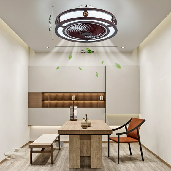 36W Caged Low Profile Ceiling Fans with Light, Flush Mount Farmhouse Fandelier W/ Remote Control for Home