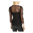 thumbnail image 2 of INC Womens Black Mesh Speckle Long Sleeve Jewel Neck Evening Top XS, 2 of 4