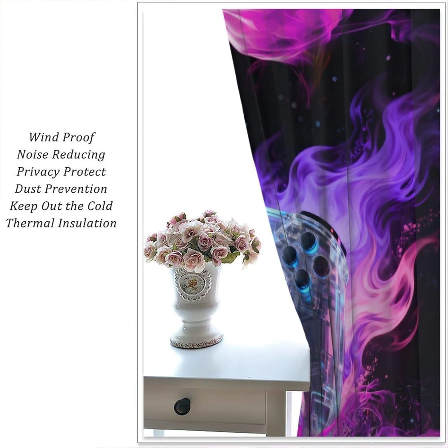 Gamer Curtains for Boys Teens,Purple Flame Creative Game Controller Cool Video Game Print Blackout Rod Pocket Window Treatments Drapes for Bedroom Playroom Home Decor 84" W X 84" L
