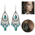 thumbnail image 2 of Guodhu Bohemian Tassel Drop Earrings for Women, Silver-Toned Dangle Earrings with Green Stone , Vintage Boho Statement Earrings Jewelry, Hippie Earrings for Beach Festival, 2 of 7