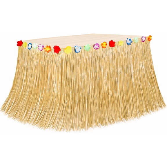 Natural Hawaiian Grass Table Skirt, Flower 108 X 29.5" Grass Skirts Tropical Luau Party Favors