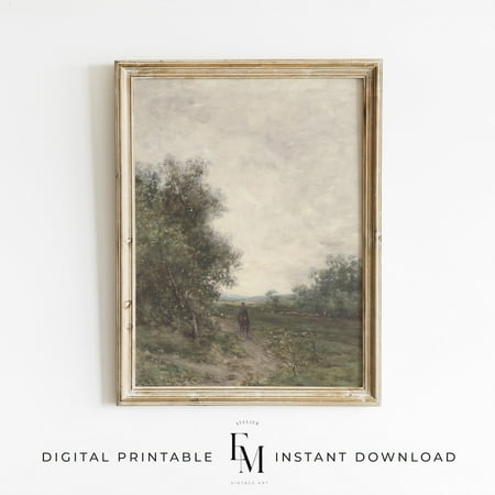 Vintage Style Sage Art Landscape Neutral Sage Green Decor Nature Print Cozy Landscape Home Decor Cottage Art Print Home Decor #2626, Unframed Poster Size 8x12