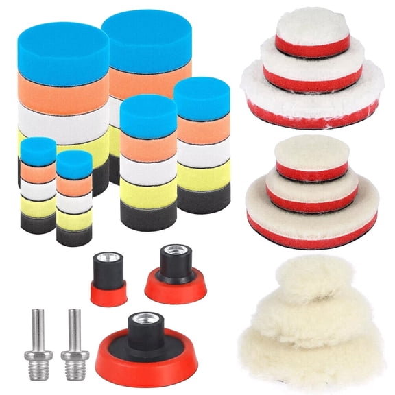 Kabuer Car Foam Drill Polishing Pad Kit,Wool and Sponge Buffing Set for Detailing,44-Piece