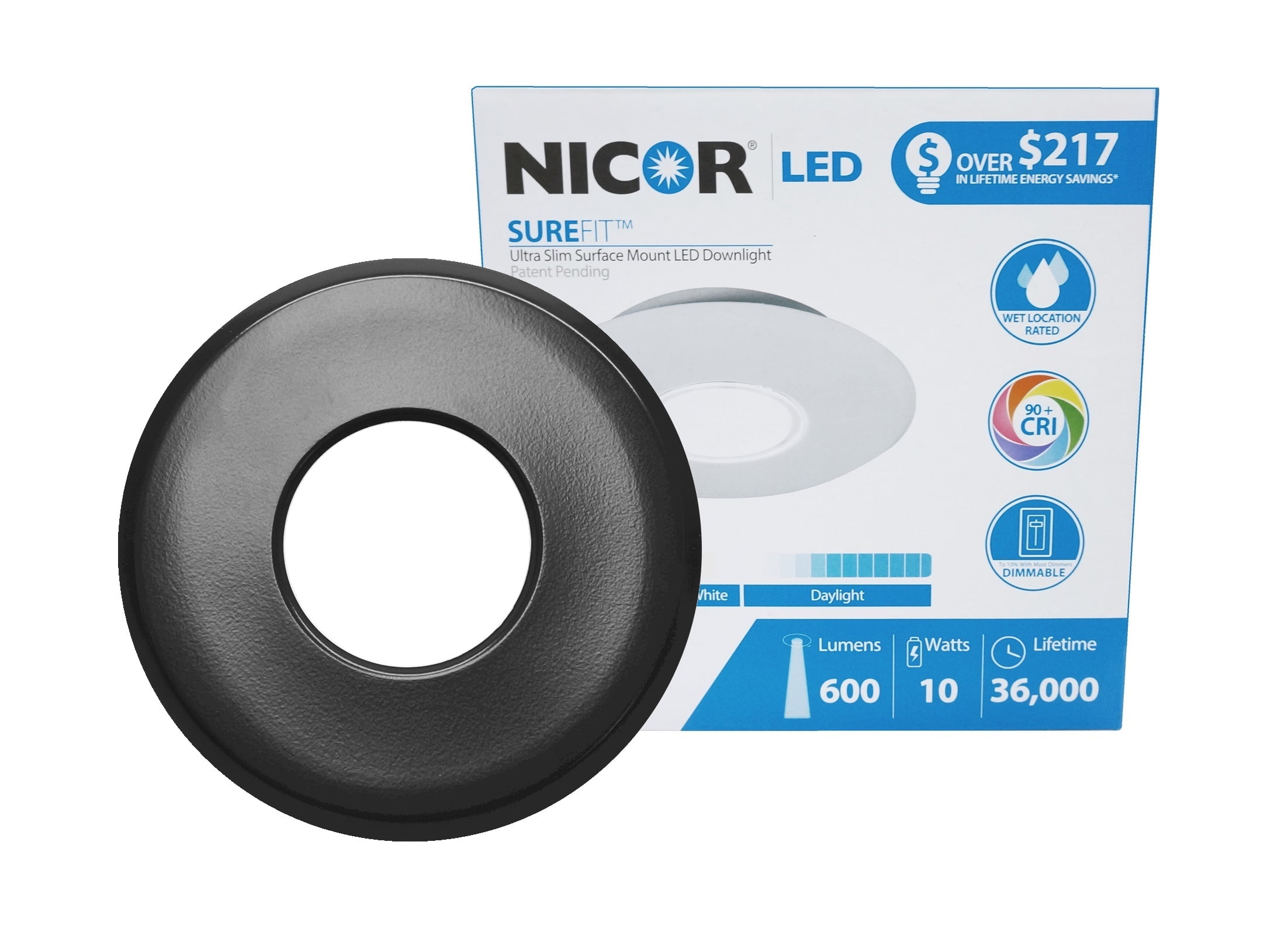 NICOR Lighting SureFit 5.25-Inch Round Ultra Slim 3000K LED Junction Box Retrofit Downlight Kit Nickel DLF-10-120-3K-RD-NK 