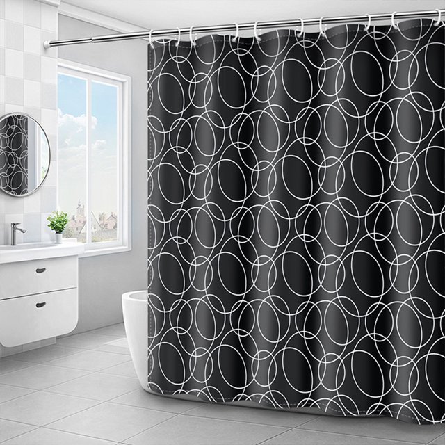 TopOne Shower Curtain Black Circle Pattern Waterproof Mildew-proof Thickened Partition Curtain For Bathroom