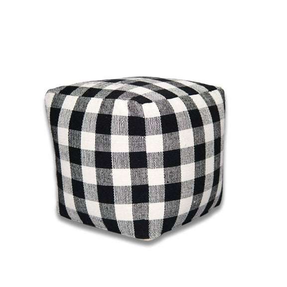 Black and White Gingham Check Farmhouse Pouf Ottoman Foot Stool 16"x16"x16" for Living Room, Game Room, Dorm or Nursery