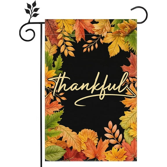 Thanksgiving Garden Flag 12.5x18 Double-side Burlap Thankful Maple Leaves Home Outdoor Yard Lawn Decoration -B 12.5x18
