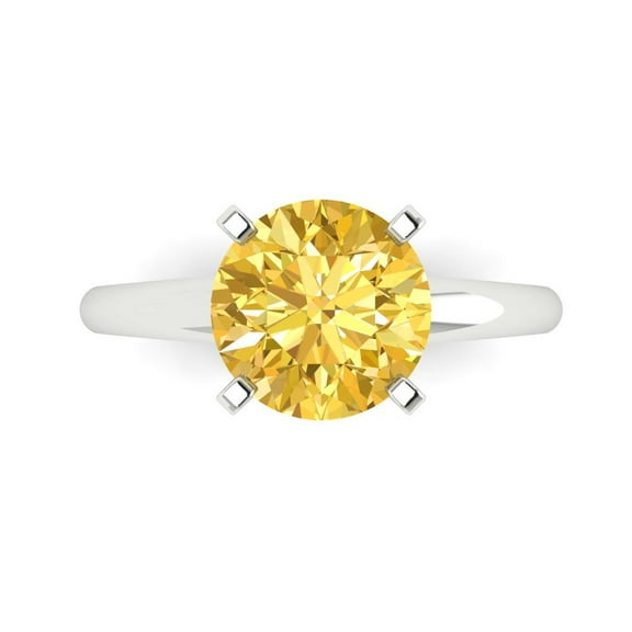 2.5 ctw Solitaire Anniversary Ring for Women | Round Cut Simulated Yellow Diamond | Hyperallergenic Solid 14K White Gold
