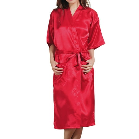 

Homgro Women s Satin Kimono Robe Short Sleeve V Neck Bath Robe with Pockets for Bridesmaid Wedding Party Silk Pure Dressing Gown Belted Tie Up Lightweight Burgundy X-Large