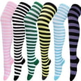 thumbnail image 6 of Yokua Multicolor Striped Over Knee Thigh High Stockings for Women Girls Leg Warmer, 6 of 21