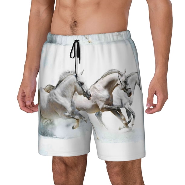Balery Running White Horses Bañador para hombre, shorts de playa de secado rápido con entrepierna y forro de compresión-X-Large