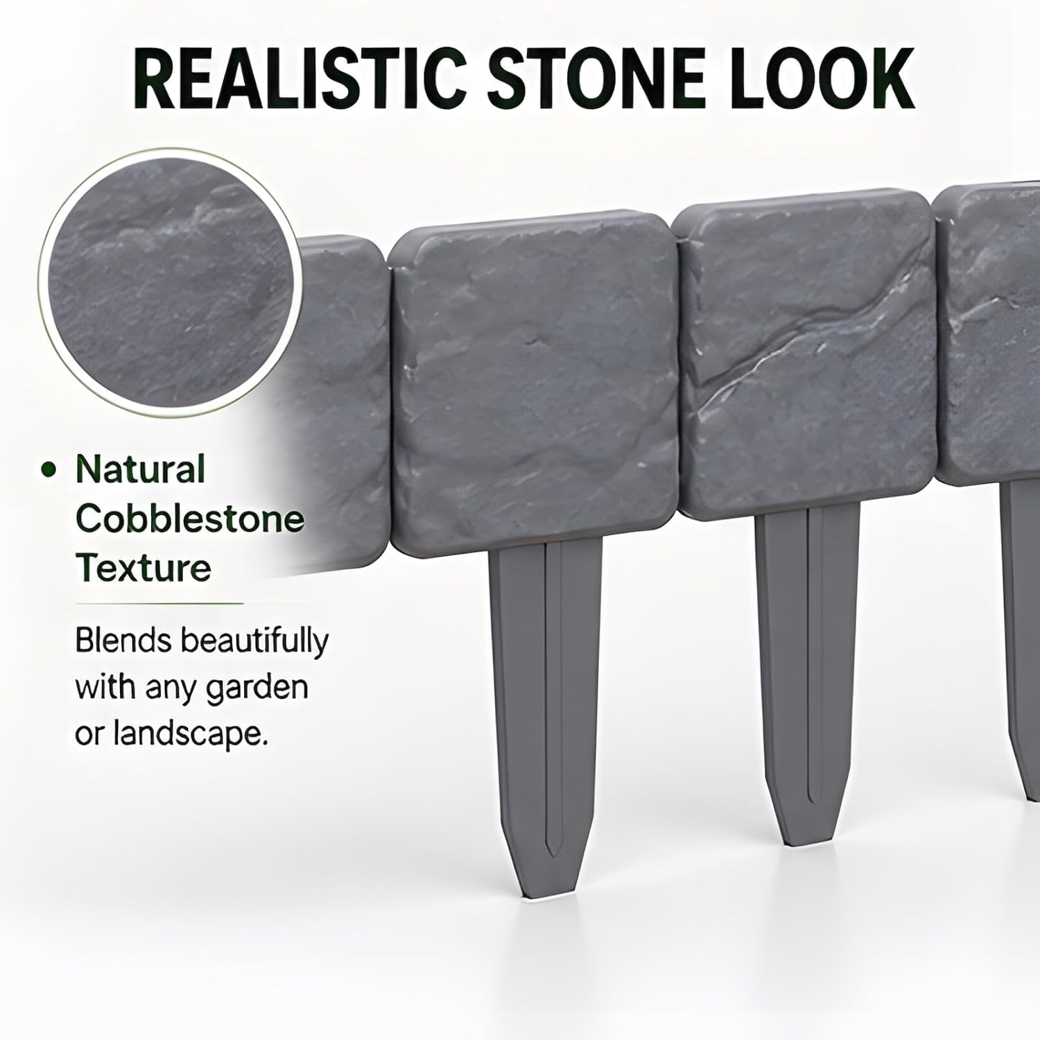 Imitation Stone Garden Fence No Dig Landscape Edging Faux Stone Garden Border Plastic Pound in Edging for Landscaping Flower Beds Yard Decorative Artificial Rock Edgers Bricks