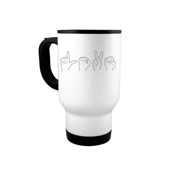 Sign Language Mug, Love Sign Language, 14oz Travel Mug, Gift For Deaf Person, Finger Spelling, Deaf Coffee Mug, Sign Language Gift, Deaf Mug, White