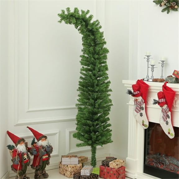 6FT Bent Top Christmas Tree, Artificial Bendable Santa Hat Christmas Tree, Hinged Fraser Fir Full Holiday X-mas Tree with 400 Lush Branch Tips for Decor (Green)