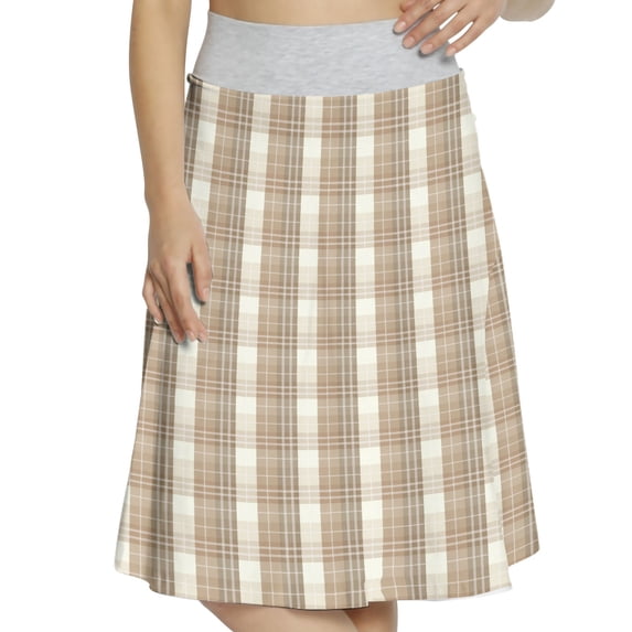 Women's Cream Checkered Pattern Vintage A-line Printed Skirt Casual Wear, XL, Tan Cream, by Ambesonne
