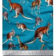 thumbnail image 1 of Soimoi Blue polyester Crepe Fabric Kangaroo & Giraffe Animal Printed Fabric 1 Yard 52 Inch Wide, 1 of 3