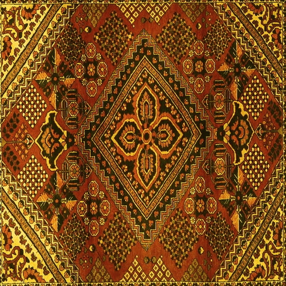 Ahgly Company Machine Washable Indoor Square Persian Yellow Traditional Area Rugs, 7' Square