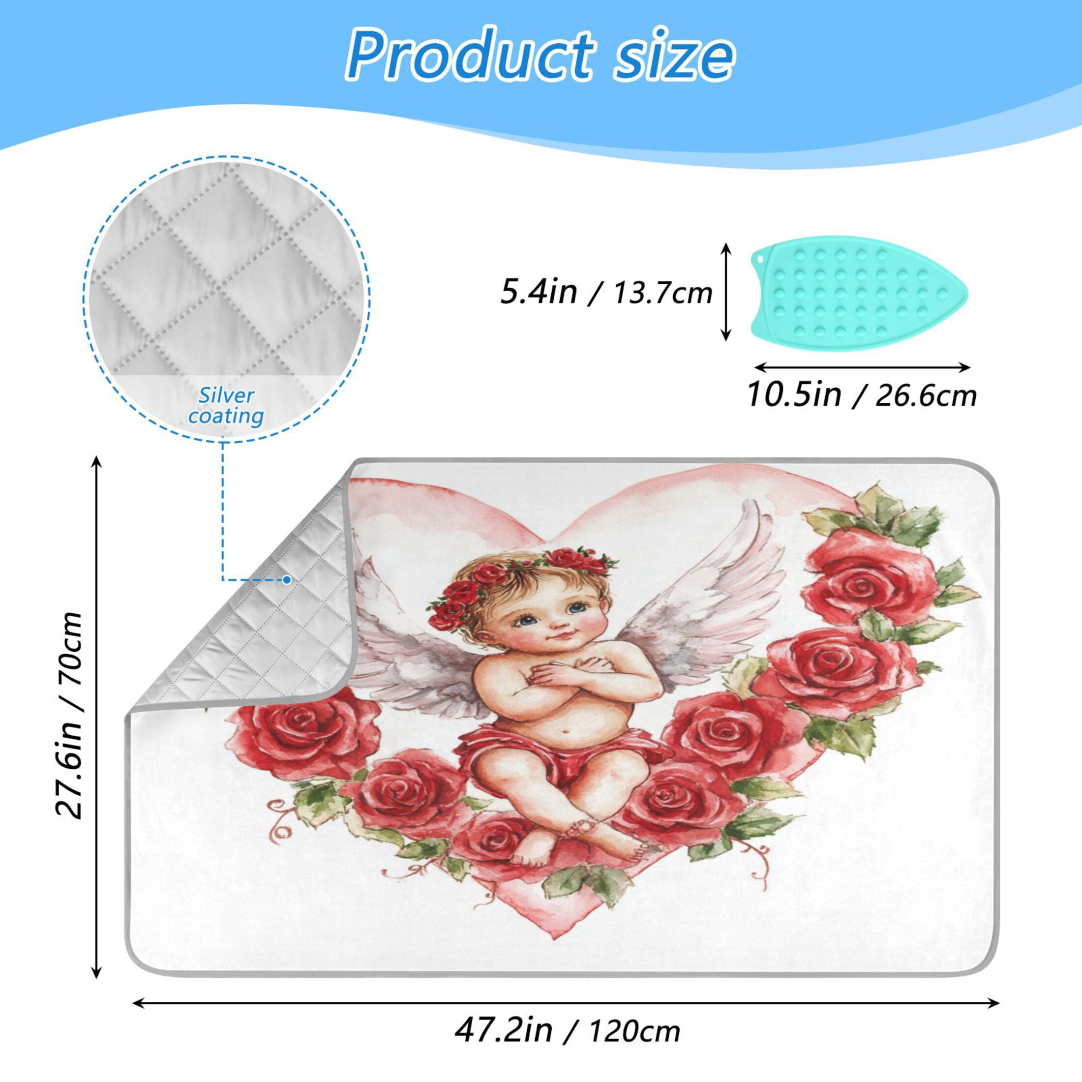 Wobogo Cute Little Angel Cupid Pattern Ironing Mat Blanket Quilted Washer Dryer Heat Resistant Pad Foldable for Easy Storage